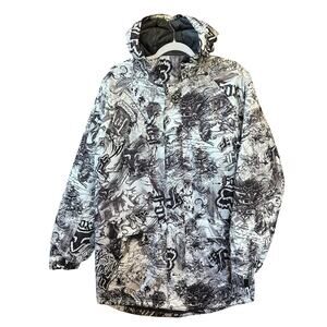 Fox Racing Graphic Quilted Puffer Ski Jacket Men’s S Coat Hooded All Over Y2K